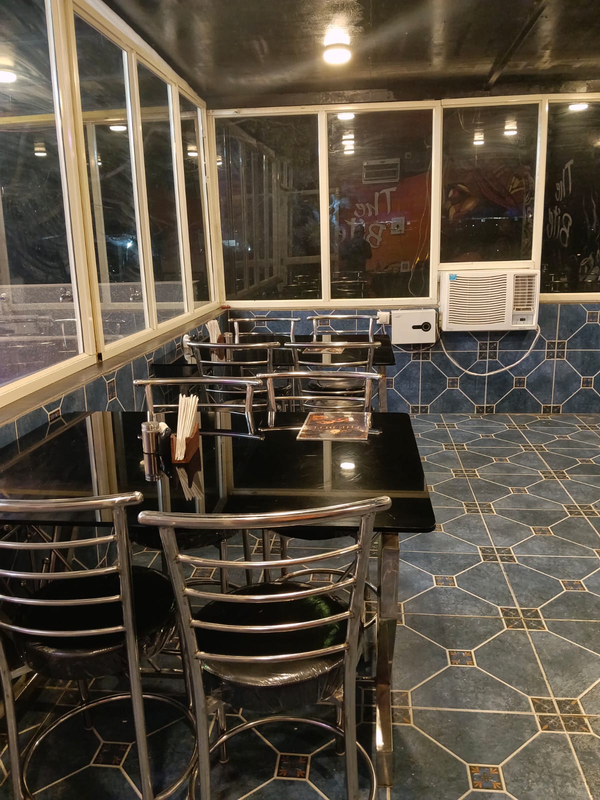 Family dining in the AC cabin.