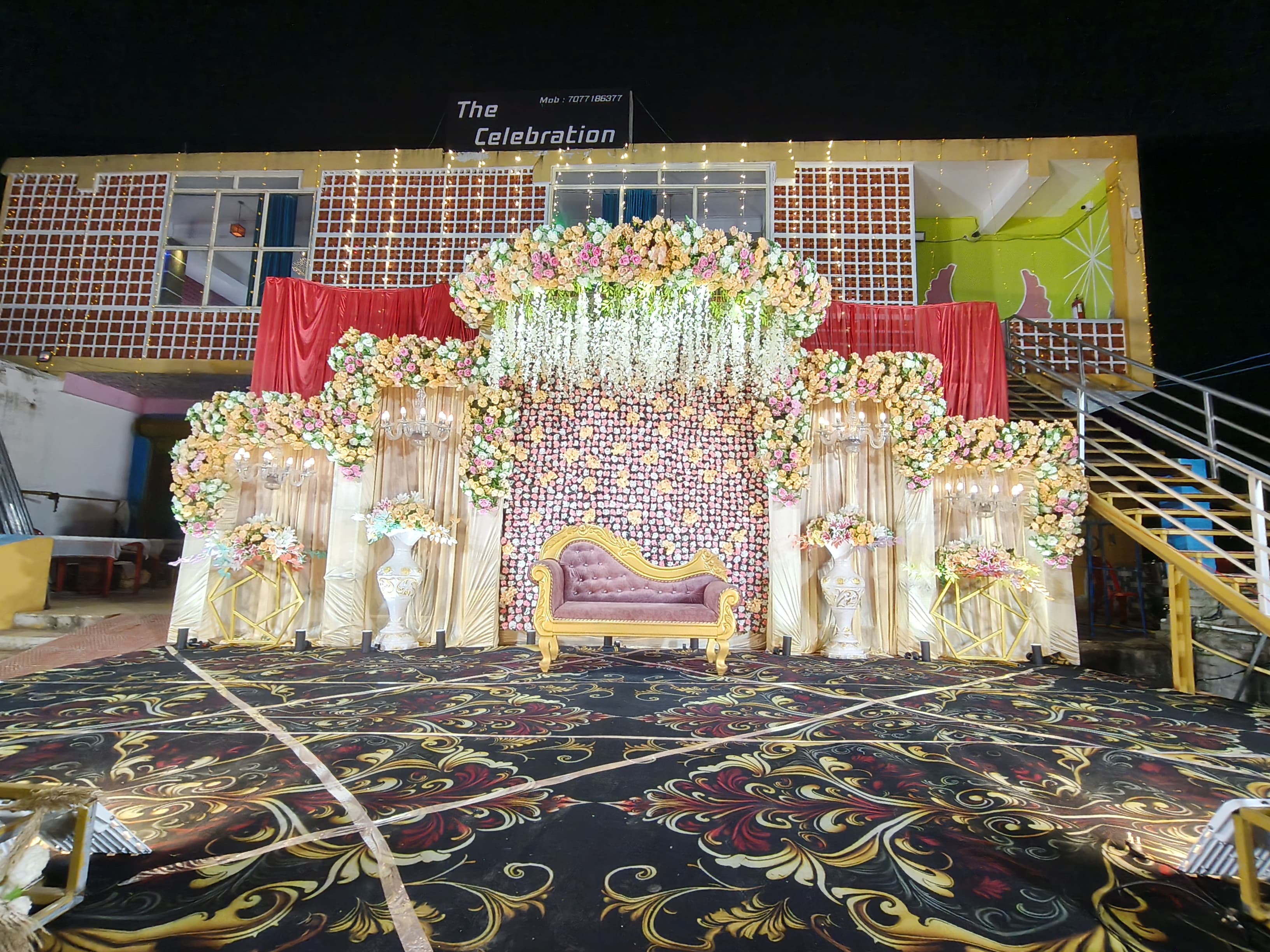 Stage decor under the lights.